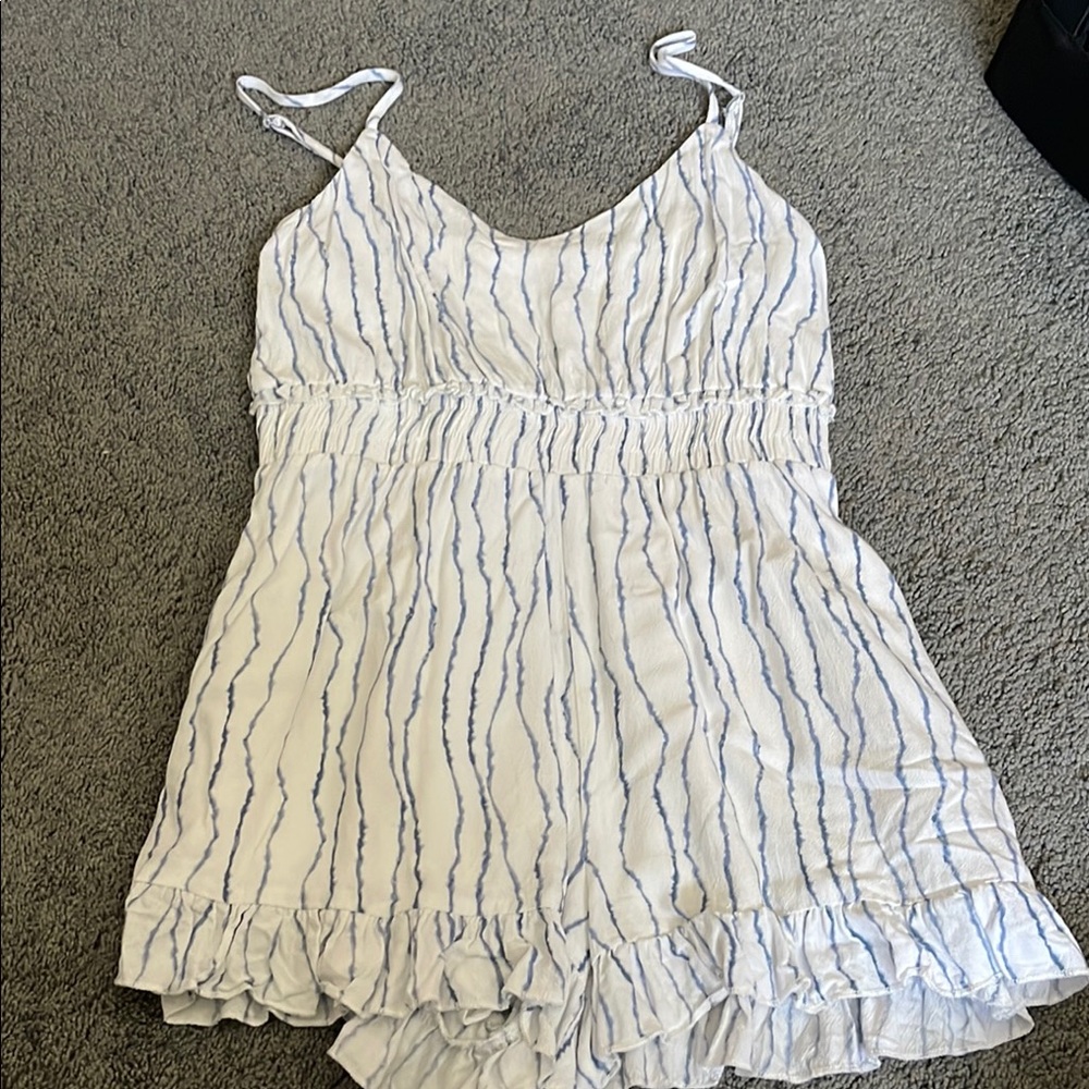 Mahina White and Blue Striped Romper